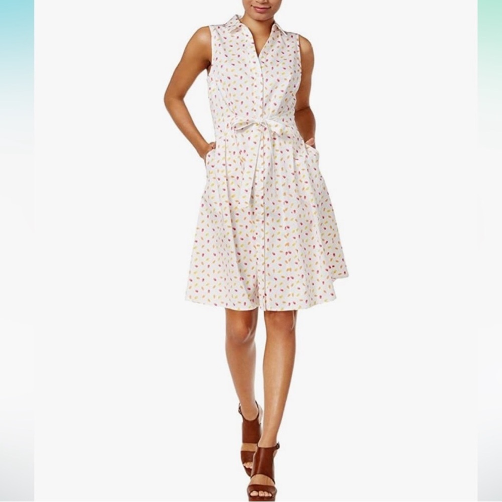Maison Jules Popsicle Summer White Sleeveless Shirt Dress